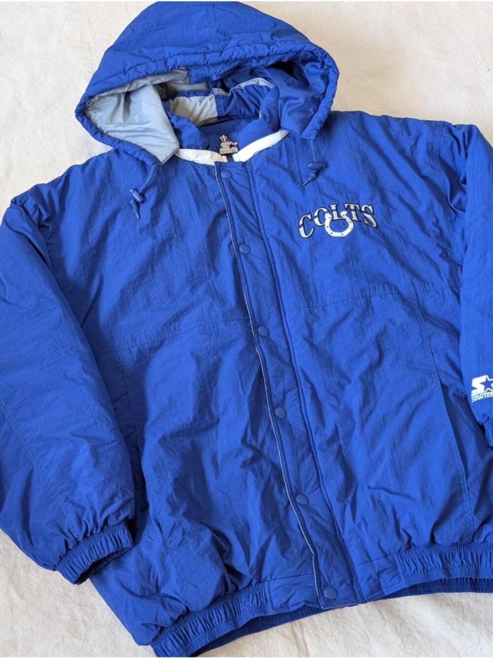 Vintage 90s Indianapolis Colts Starter Puffer Jacket Hooded XXL Zip Embroidered